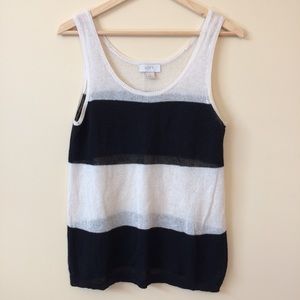LOFT Knit Tank Top - Black & White block stripes